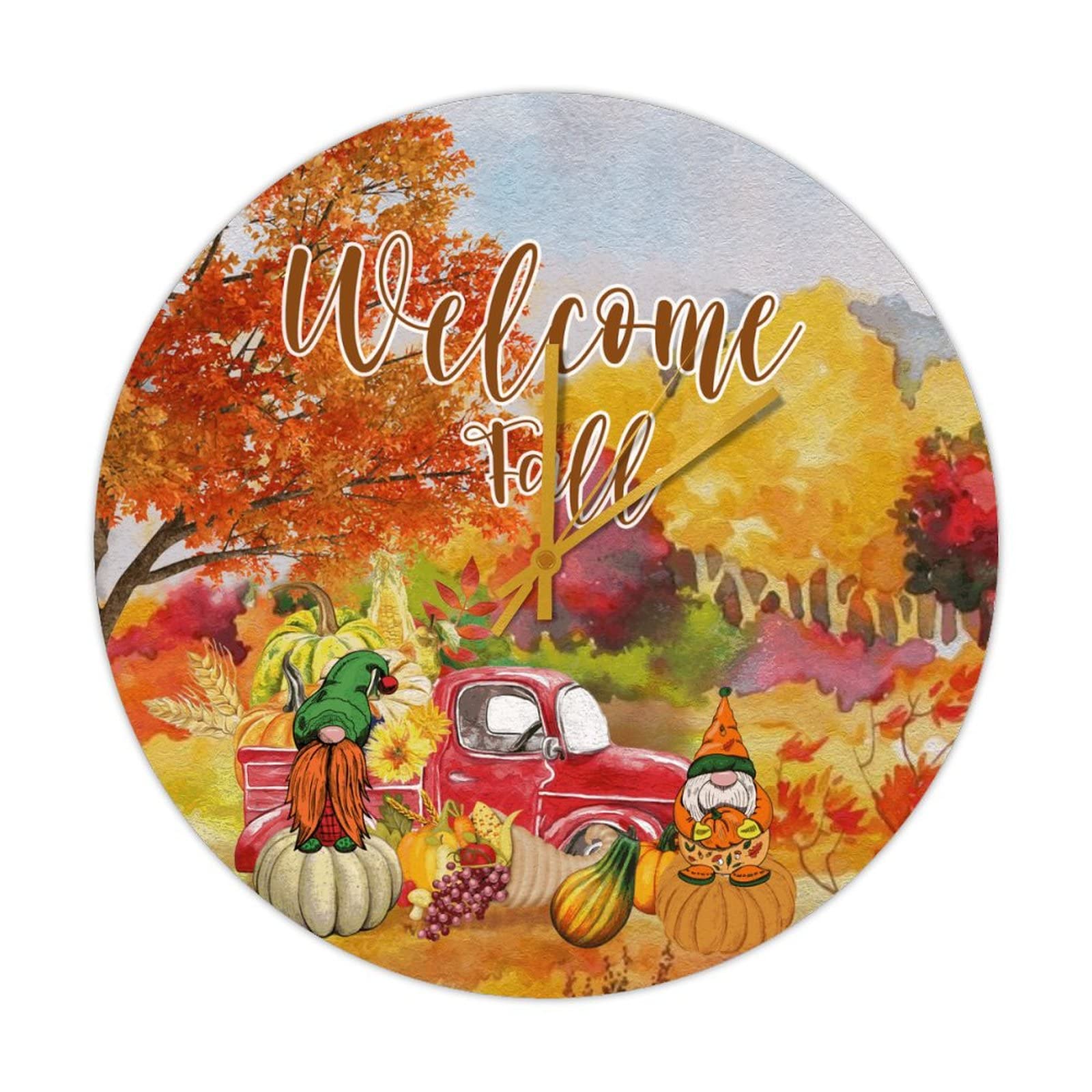 Horloge ronde en bois d'automne 38cm silencieuse pour cuisine rustique