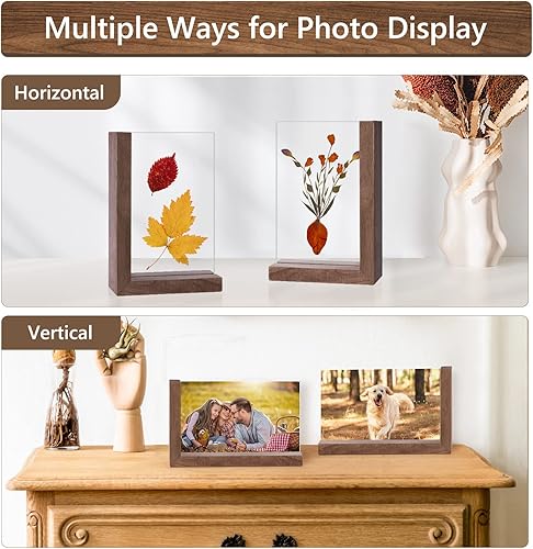 Miniatura 4 de Mixoo Marcos de fotos de 4 x 6 pulgadas, paquete de 2 unidades, marco de fotos de madera rústica en forma de L, marcos de doble cara vertical y