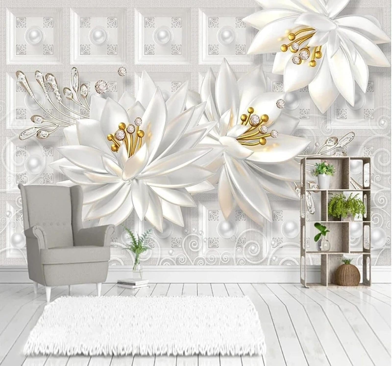 Xlming 250Cm×170Cm(B×H) Relief Exquisite Jewellery Flowers Art 3D Wallpaper Luxury Silk Study Dining Feature Sofa Grey Bedroom Living Room Tv Decorative Wall-250Cm×170Cm