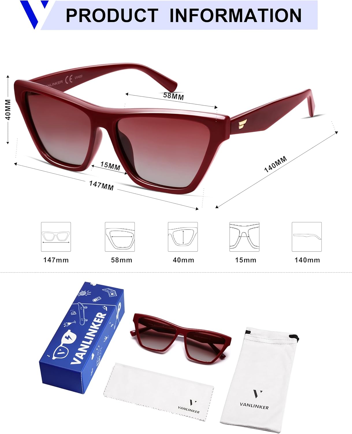 VANLINKER Retro Polarized Square Sunglasses for Women Classic Driving Outdoor Glasses UV400 Protection VL9856 - Image 5
