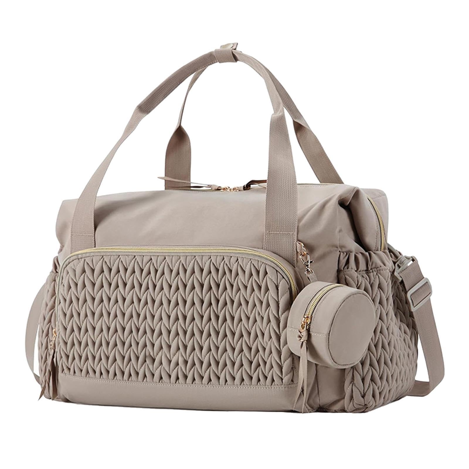 Sac à Langer Tote Organisateur Compartiments Multiples Bébé Nylon Pochette Sucette Amovible Bandoulière Réglable pour Femmes Transport Travail, Brun