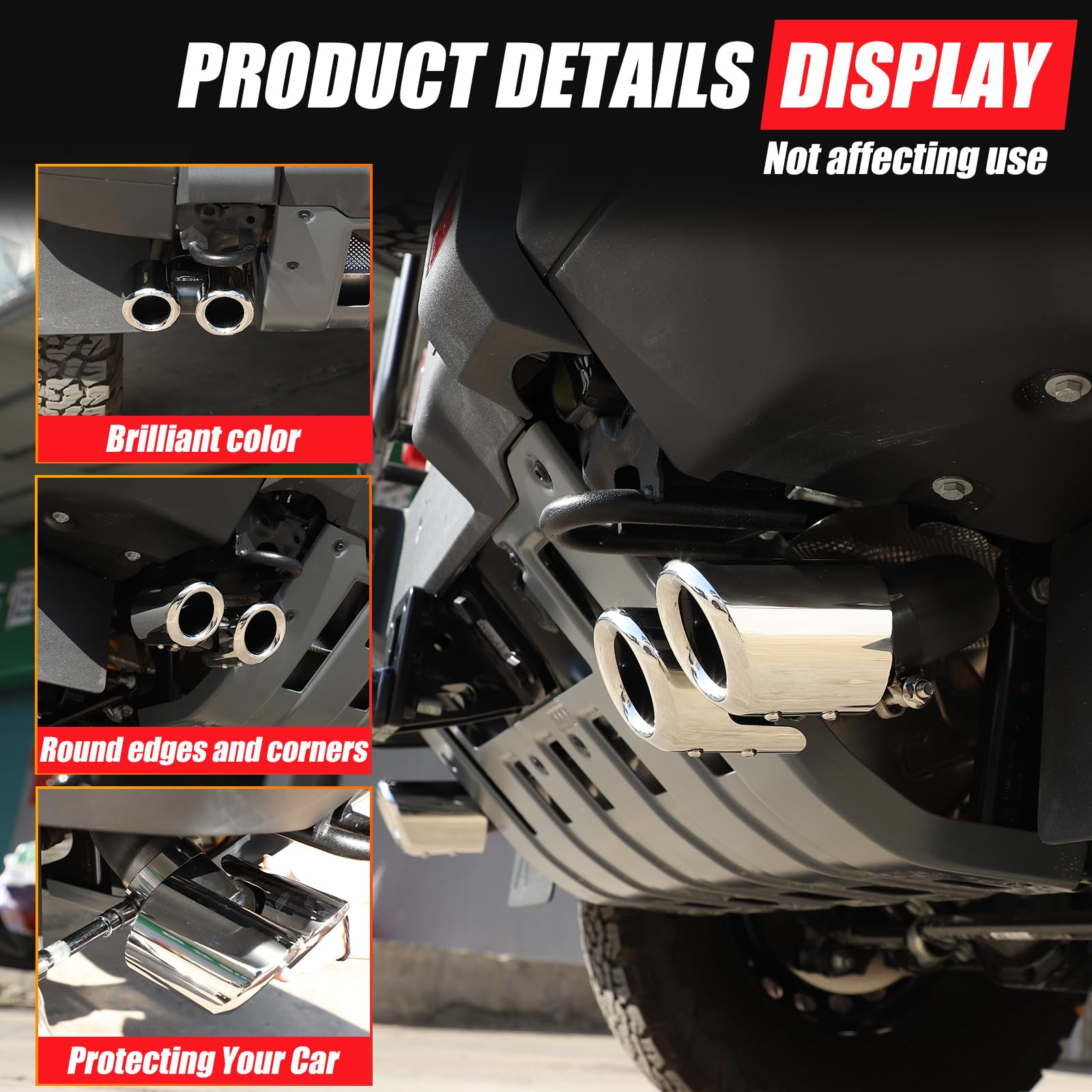 Quad Staggered Gloss Exhaust Tip Compatible with Ineos Grenadier 2020-2024 Stainless Steel Car Exhaust Tip Decorative Accessories Polished — view 5