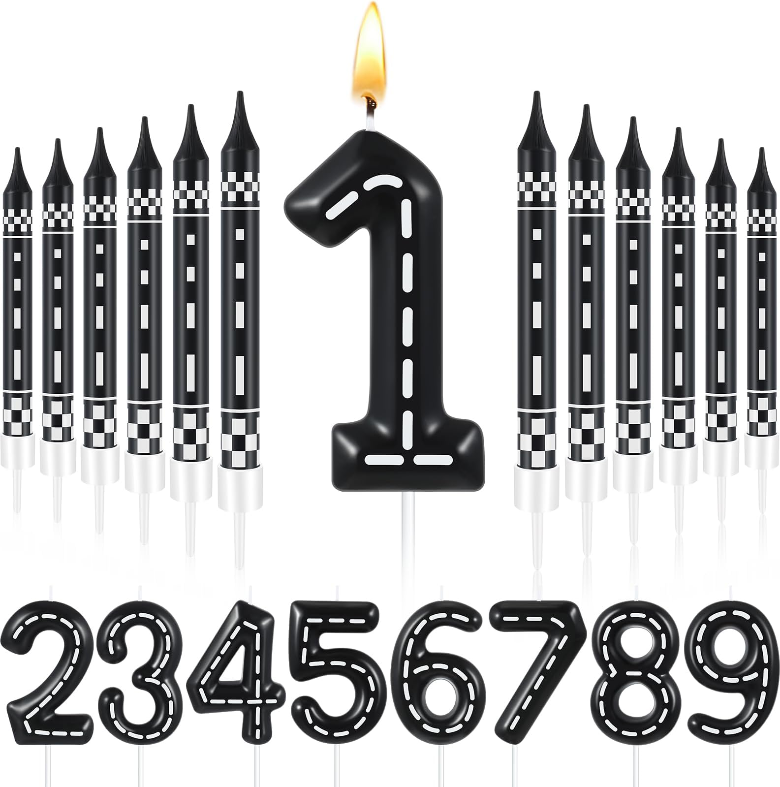 Black Birthday Candles Number 5 Candle With 6pcs Long Birthday Candles For Cake, 5 - View #2