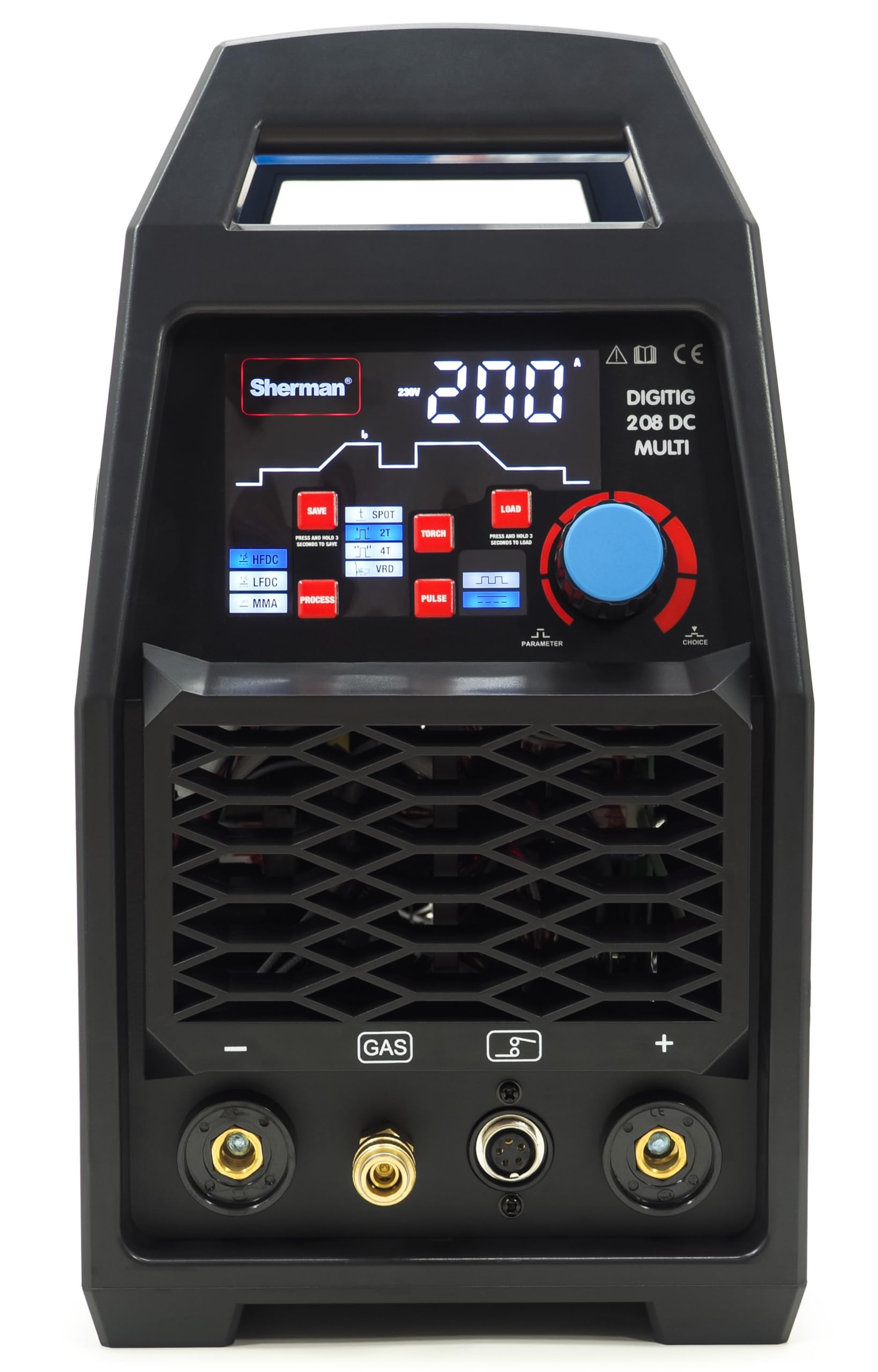 Sherman WIG - Equipo de soldadura DC 200 A, juego completo con accesorios y reductor de presión, inversor de pulso para TIG HF y MMA - Encendido instantáneo - DIGITIG 208 MULTI Bestschweissen.de