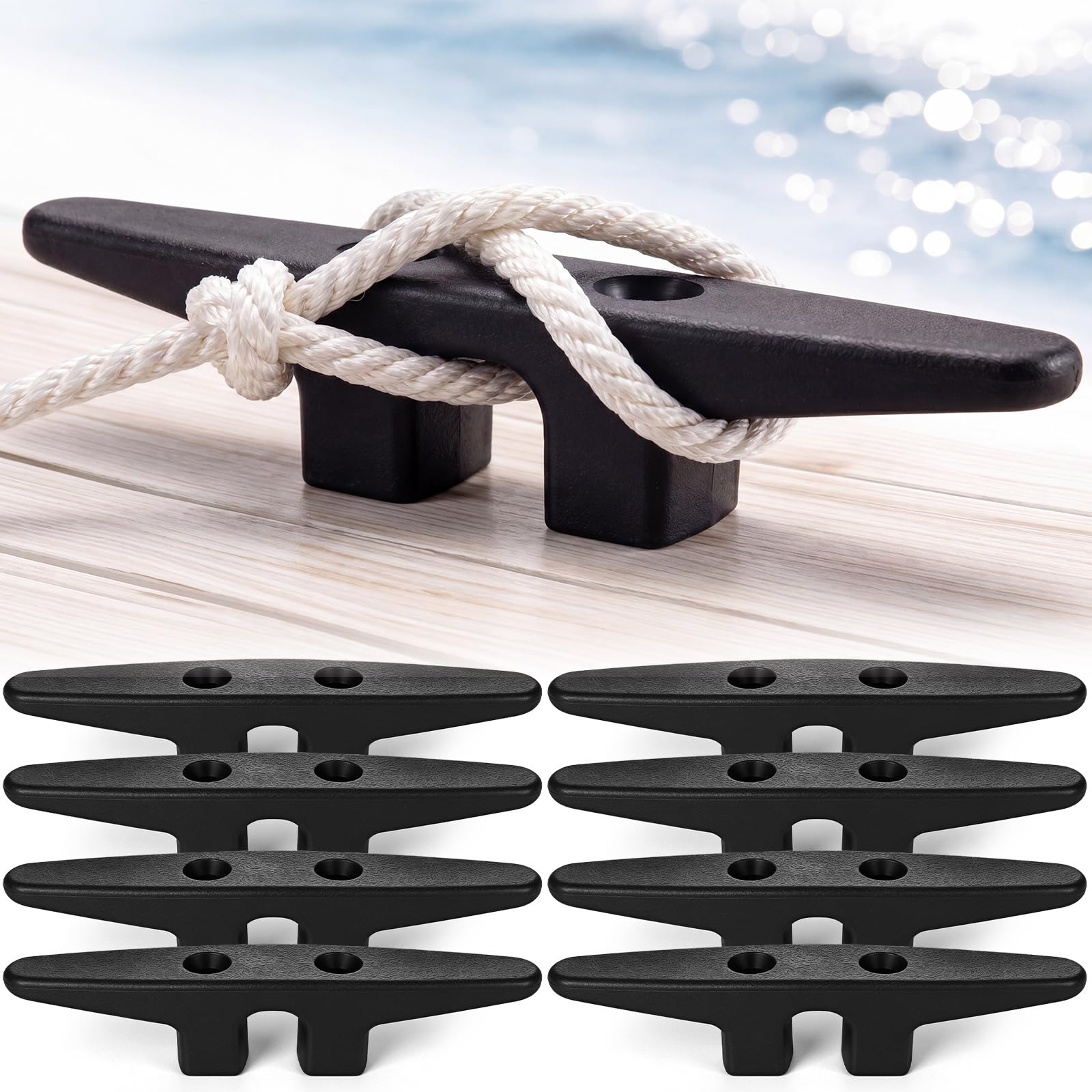 Qunclay 4 Pcs Nylon Boat Cleats Open Base Dock Cleat Black Marine Grade Lightweight Corrosion Proof Boat Anchor Tie Downs Accessories for Kayak Canoe Pontoon Nautical Decor