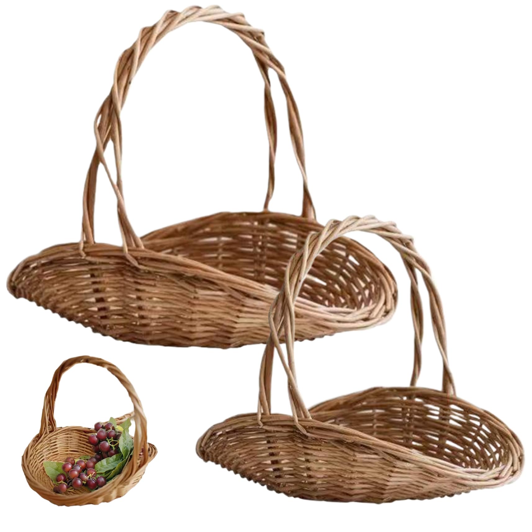 Cestino di vimini con manico da 2 pezzi cestino da giardino per la raccolta di verdure naturale wicker fiore di raccolta tessuta portatile