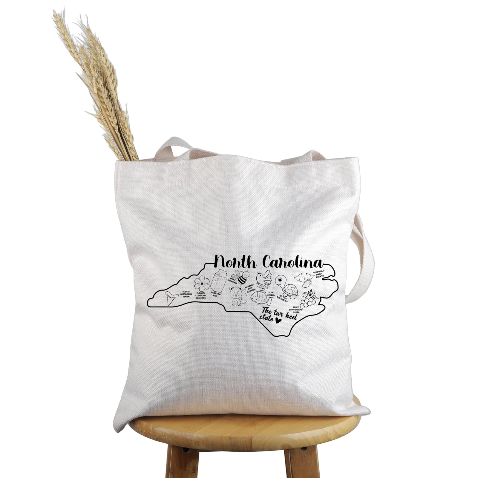 PWHAOONorth Carolina Gift North Carolina State Symbols Tote Bag North Carolina Tourist Gift North Carolina Souvenir Handbag