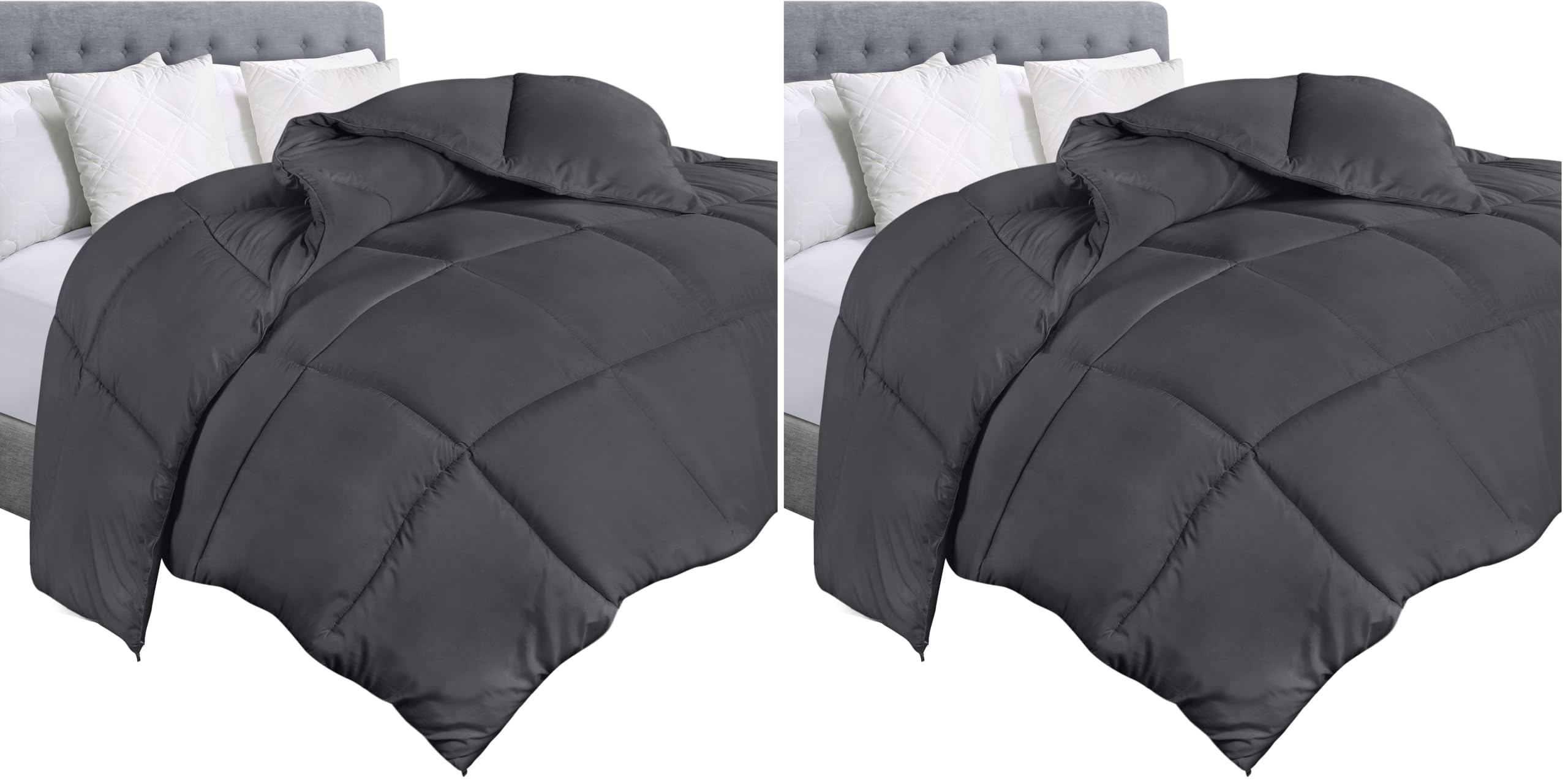Utopia Bedding Comforter Duvet Insert, Quilted Comforter with Corner Tabs, Box Stitched Down Alternative Comforters Queen Size (Grey) (Pack of 2)