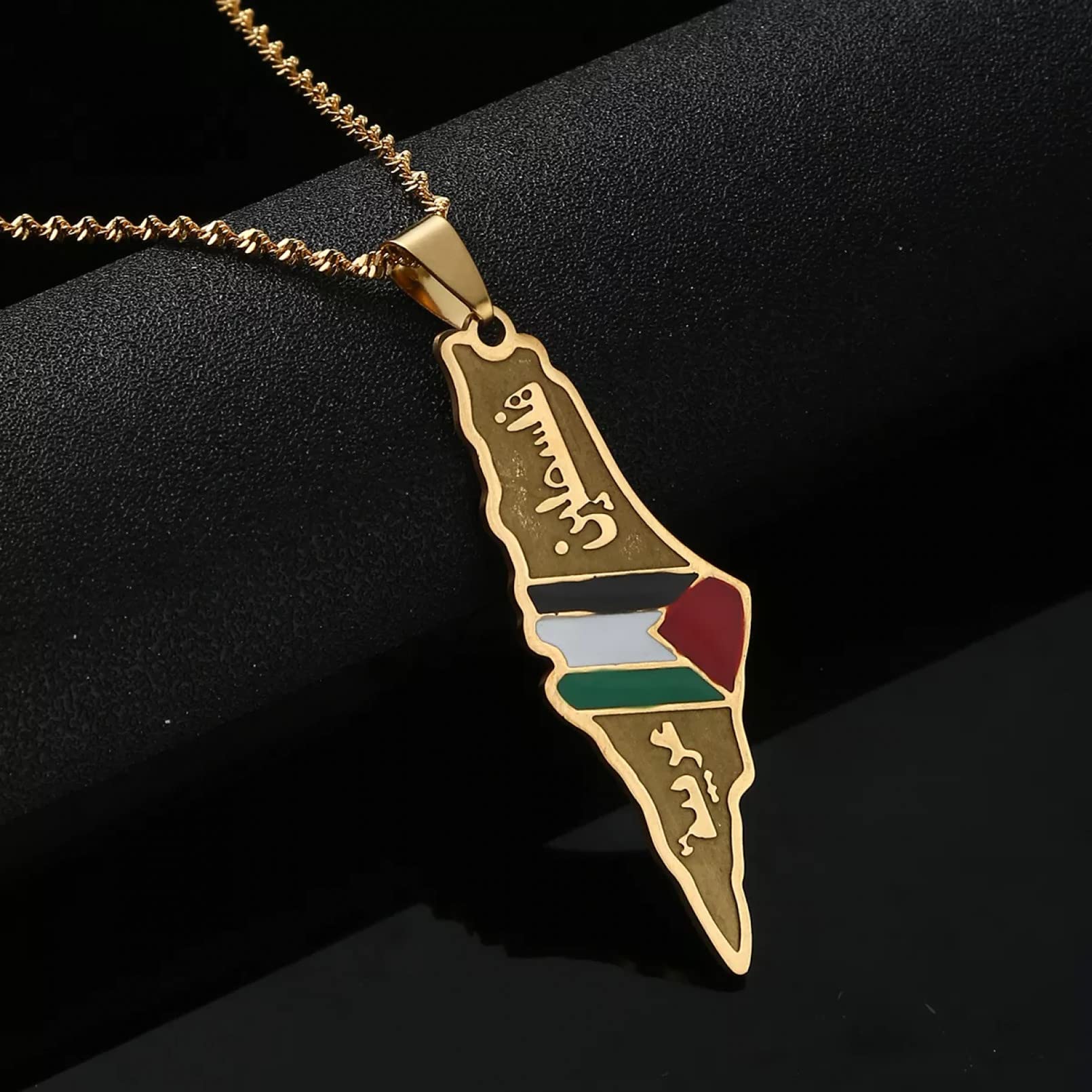 Collana In Acciaio Inox Con Colori Della Bandiera Palestinese E Iniziali Arabe - Gioiello Tema Gerusalemme Per Uomo E Donna, Y5135