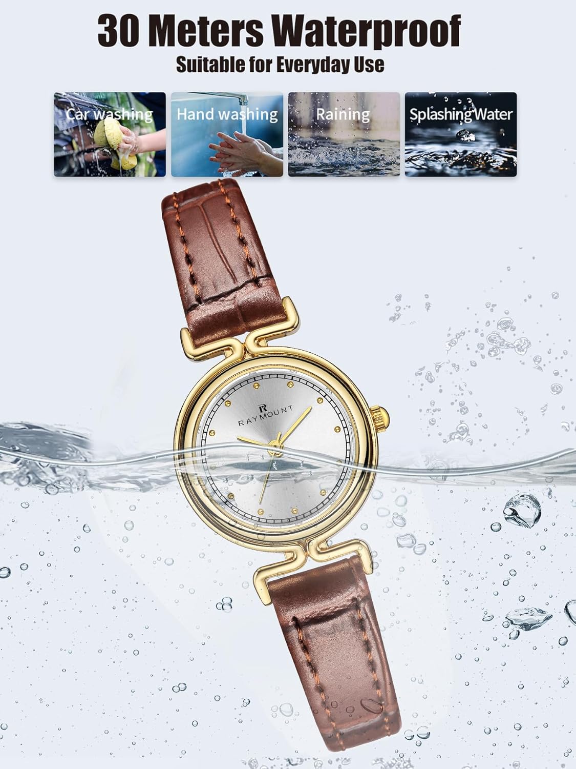 FORSINING Small Gold Watches for Women Ladies Quartz Wrist Watches with Gold Stainless Steel or Brown Leather Band - Image 6