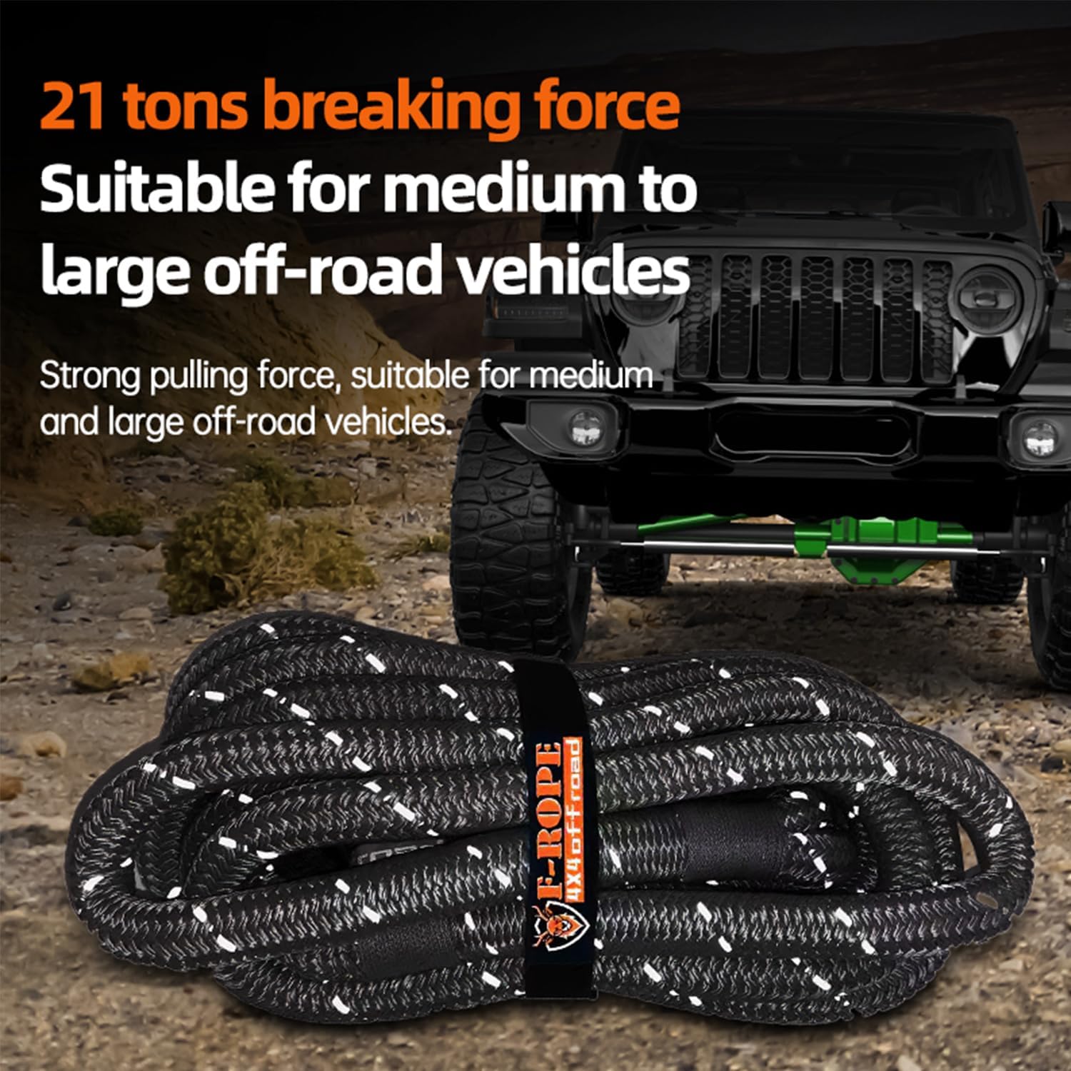 F-Rope 1" x 30ft Kinetic Recovery Rope 48600 LBS Elastic Nylon Offroad Snatch Strap Kit with 2 Soft Shackles for Truck SUV UTV ATV Tractor 4x4 Recovery