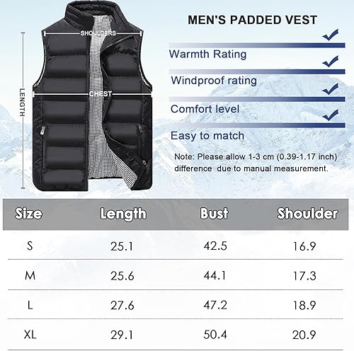 Miniatura 6 de XinYangNi Men's Padded Down Vest Winter Casual Work Sports Travel Outdoor Outerwear Vests Sleeveless Jacket Pockets