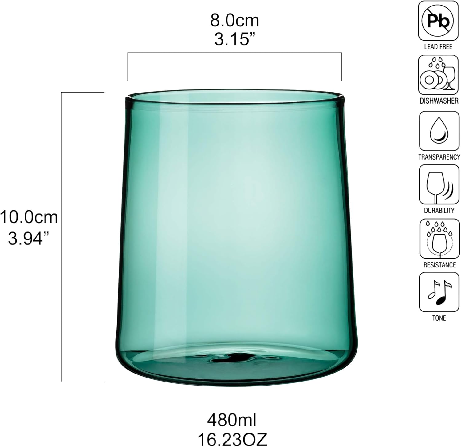 Emerald Green Glass Tumbler Set of 4 – 16.5 oz Borosilicate Drinkware – Durable, Lead-Free, Dishwasher Safe – Unique Colored Glasses for Any Drink - Image 2
