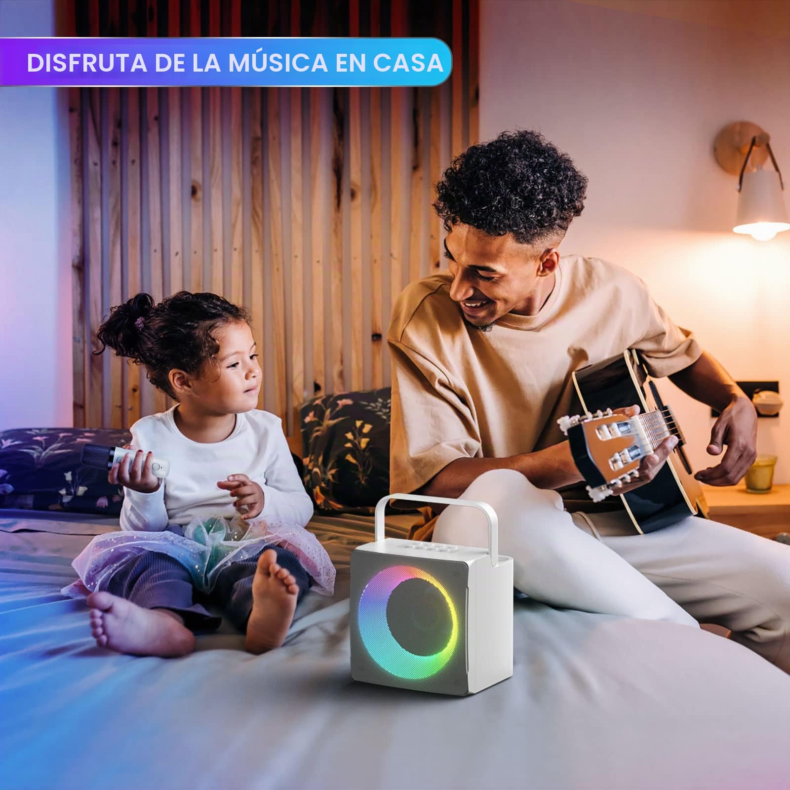 Karaoke Bluetooth con 2 Micrófonos Inalámbricos, Karaoke Profesional Completa con Luz LED, Altavoz de Karaoke con USB/Tarjeta TF/AUX, Sistema de Sonido Regalos para Fiestas y Canto (White)
