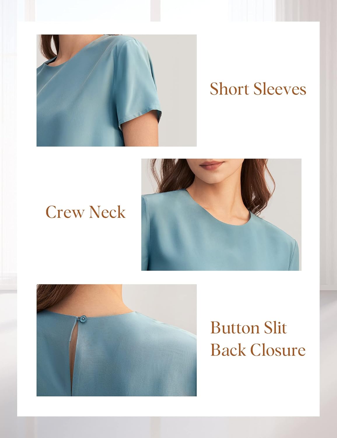 LilySilk Silk Blouses for Women Short Sleeve 100 Pure Mulberry 22 Momme Ladies Silk Tops Button Slit Back Closure - Image 4