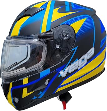 Vega V-Star Snowmobile Helmet Electric Heated Shield Evolution (9ft Silver Coated Heavy Duty RCA Jack Cord, Breath Deflector)