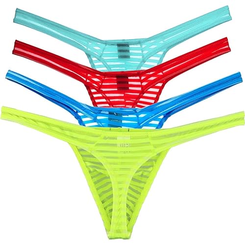 ONEFIT Men's Striped Briefs Mesh Translucent Thongs Low Waist Briefs U Convex New T Pants