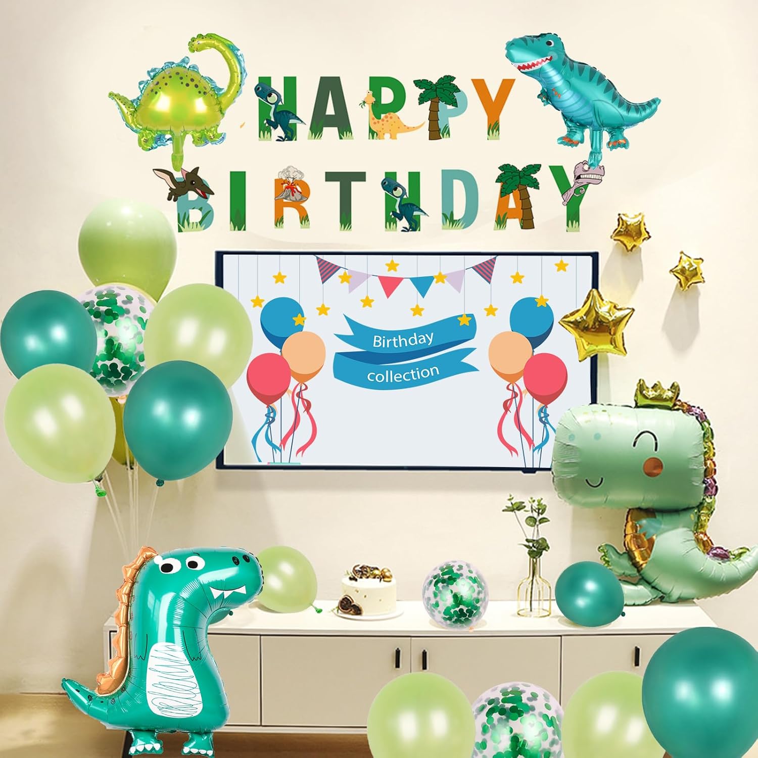 LilyZheng Dinosaur Birthday Decorations Cute Dinosaur Balloon Dino Party Supplies Happy Birthday Banner Confetti Green Latex Balloon Baby Shower Decos Boys and Girls - Image 7