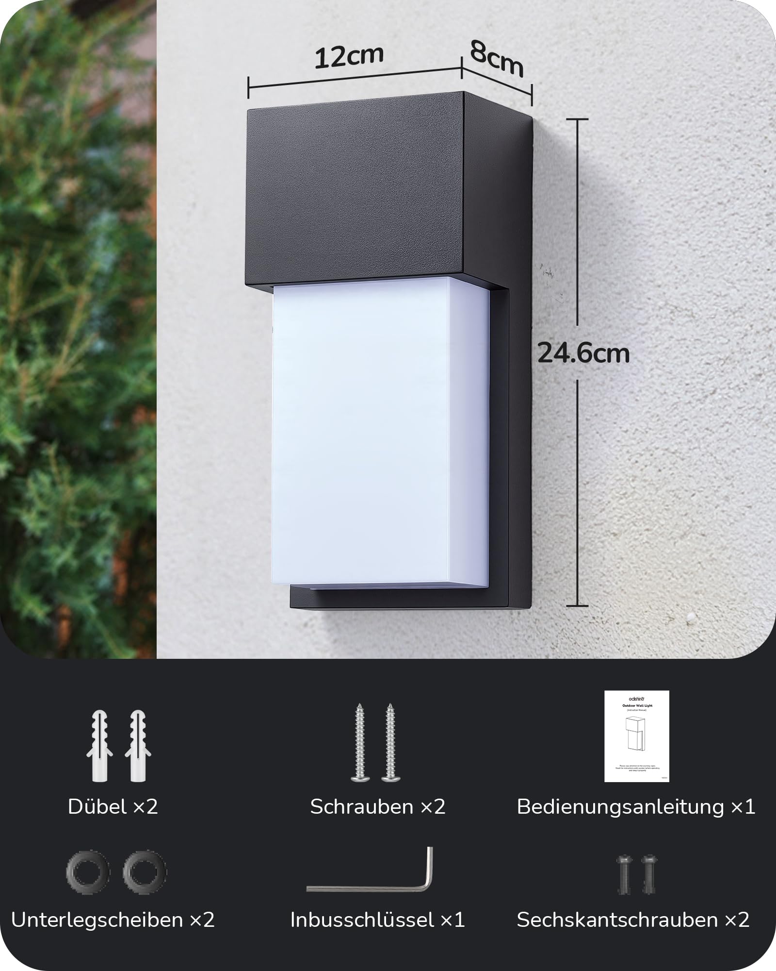 EDISHINE Smart Außenwandleuchte RGBCW, App-Steuerung, IP65 wasserdicht