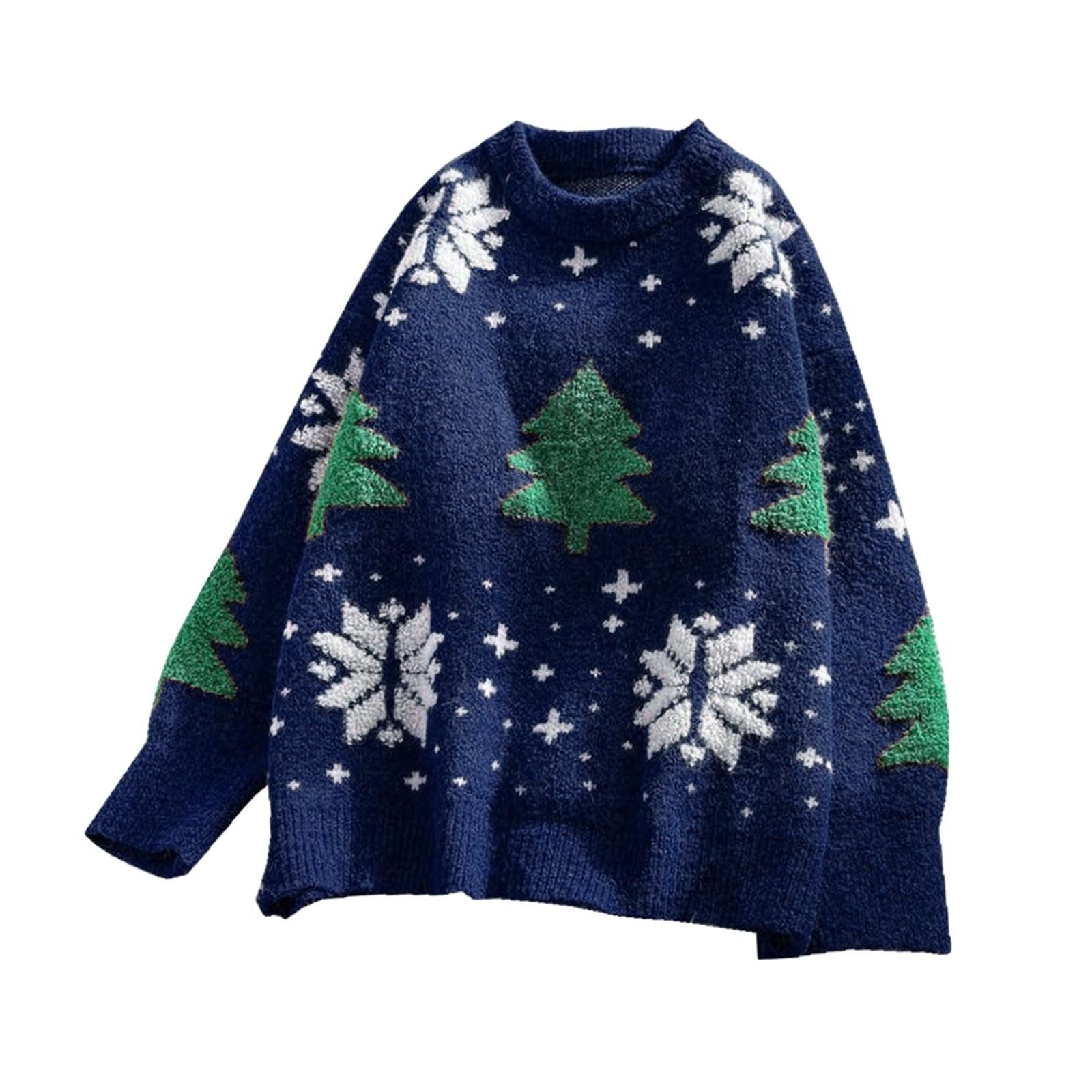 Oshhni Weihnachtspullover Damenpullover Sweatshirt Kleidung Pullover Tops Rundhalsausschnitt Langarmpullover Pullover für das Winterfest, Dunkelblau