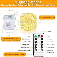 Vista 5 de Mlambert Paquete de 3 luces de hadas de 33 pies, funciona con pilas con control remoto y temporizador, impermeable, regulable, 8 modos, 100 luces