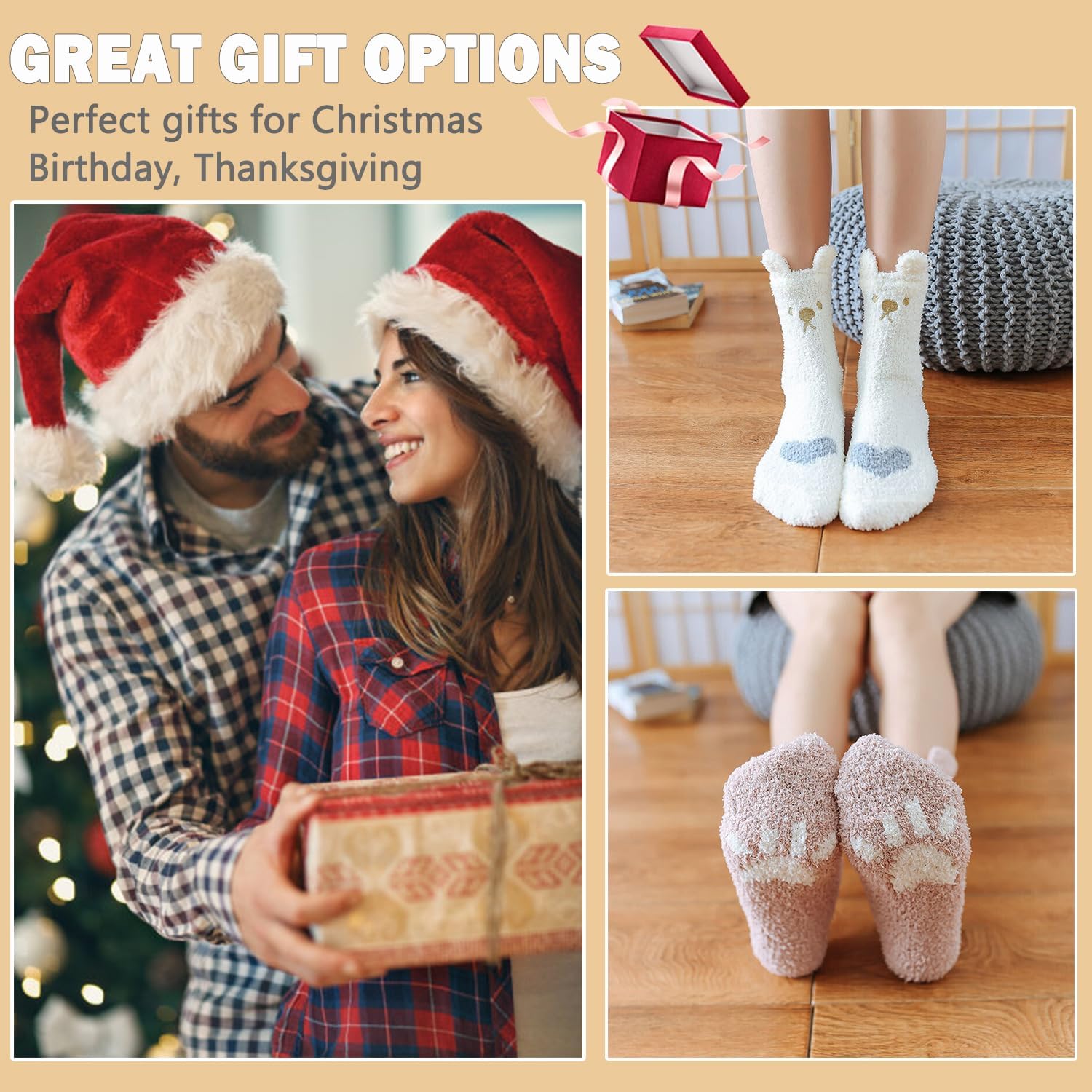 Ginmewrae Women Fuzzy Socks Cozy Soft Fluffy Cute Animal Slipper Socks Sleeping Warm Socks Christmas Gift for Girls - Image 6