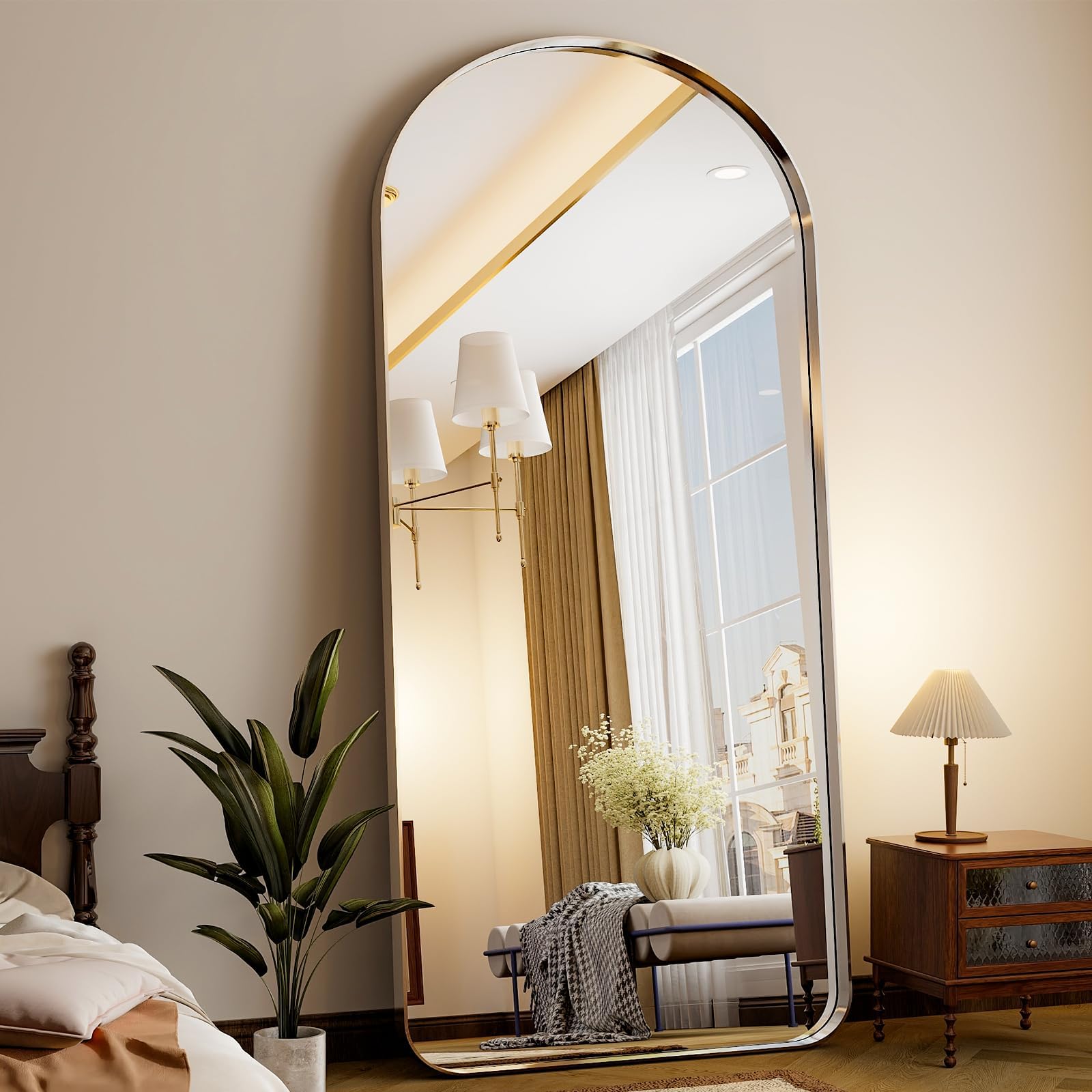Easly 71"x30" Large Arched Full Length Floor Standing Mirror with Rounded Corners, Aluminum Alloy Frame for Wall Hanging or Home Decor, Silver