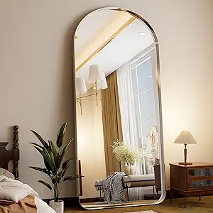 71"x30" Large Arched Full Length Floor Standing Mirror with Rounded Corners, Aluminum Alloy Frame for Wall Hanging or Home Decor, Silver
