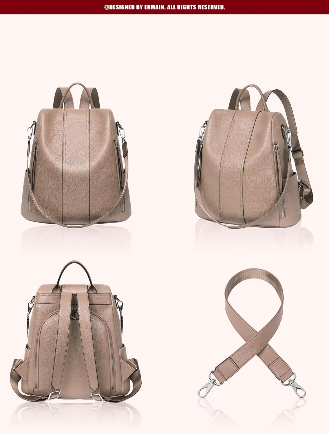 [Enmain] 防犯リュック レディース 3way ショルダー 本革レザー バックパック リュックサック 大人 大容量 ビジネス 通勤 通学 旅行