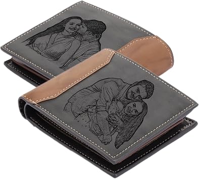 Custom Wallet for Men Engraved Photo Name Bifold Leather Wallet
