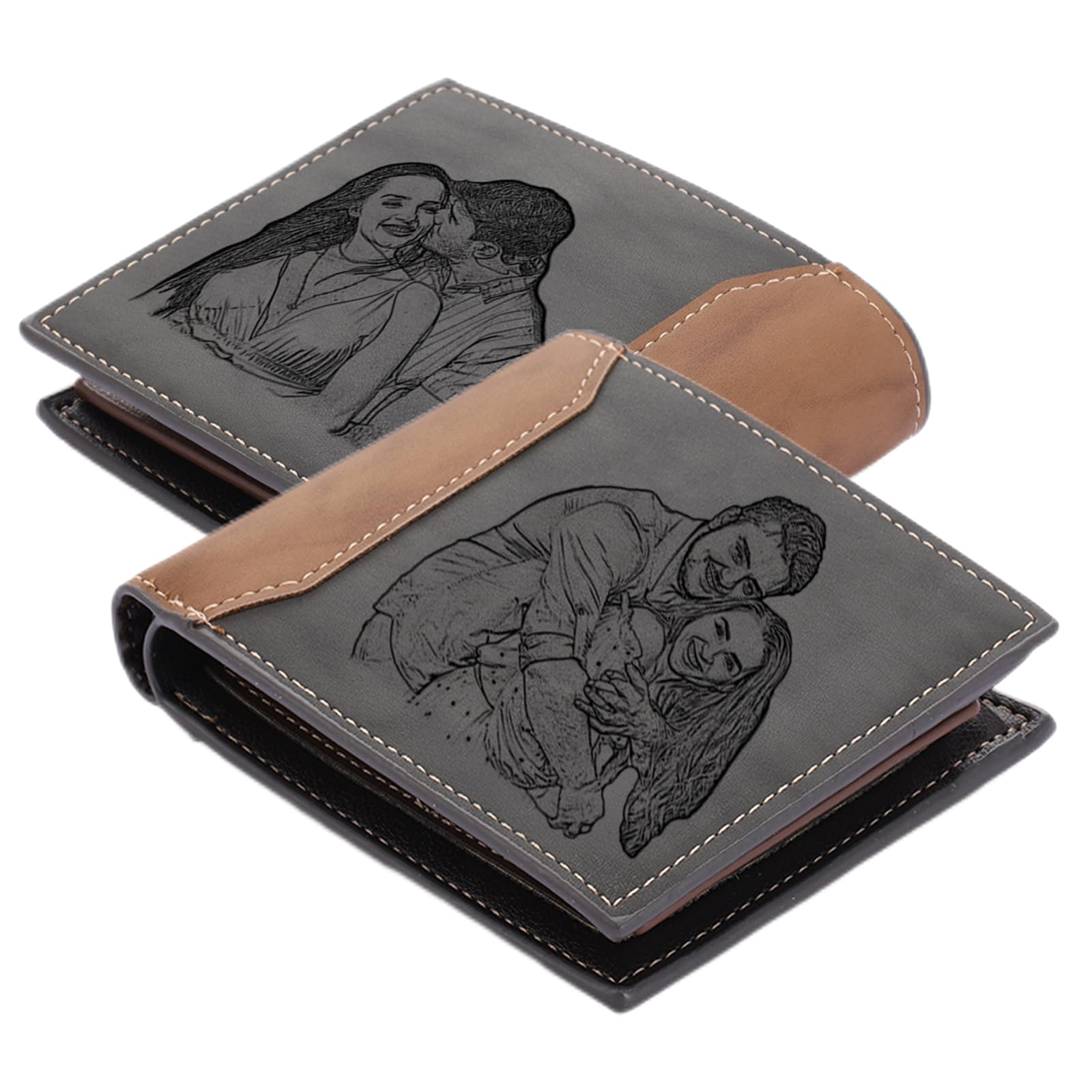 Amsgedhie Personalized Photo Mens Wallets Leather: Custom Initial Name Bi-fold Wallet for Men Father - Men's wallets Wallet for Dad Boyfriend Grandpa