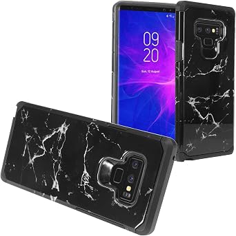 Compatible with Samsung Galaxy Note 9 SM-N960 Note9 - Hybrid Image Hard Phone Case - AD1 Black Marble