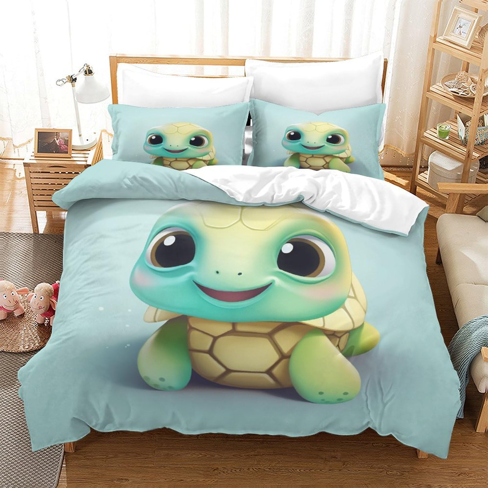 Housse de couette tortue 3D facile d'entretien pour lit 3 pièces