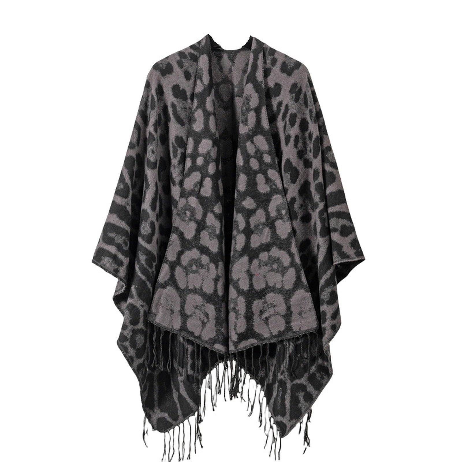 Sciarpa Donna Sciarpa Scialle Lavorata A Maglia con Stampa Leopardata retrò Autunno E Inverno Calda Sciarpa da Mantello Fantasia-Nero E Grigio-130 * 150 Cm