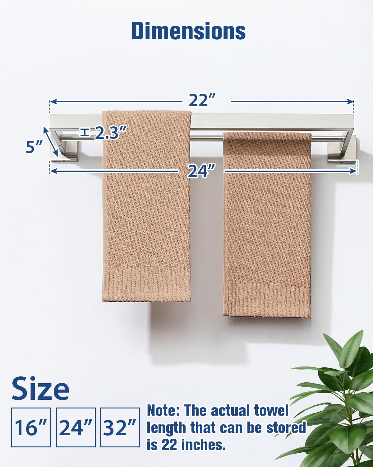 Alise Double Towel Bar, 24" SUS304 Stainless Steel Towel Racks for Bathroom, Heavy Duty Towel Rack Wall Mounted, Modern Bath Towel Holder, Brushed Nickel - Image 2