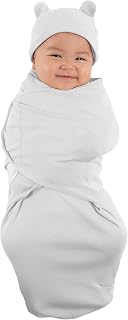 Cuddle Club Baby Swaddle | 100% Cotton Adjustable Hook-and-Loop Fastener Newborn Blanket Wrap - with Novelty Hat Beanie