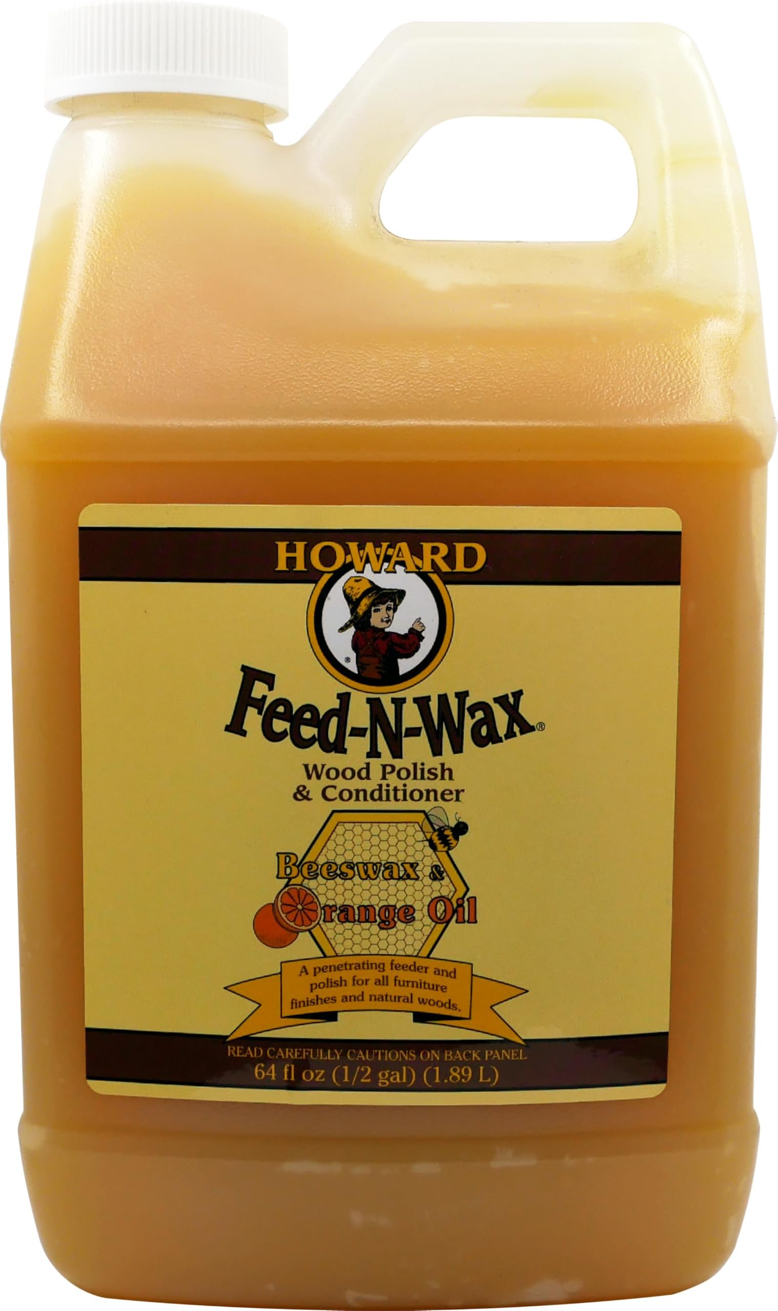 HOWARDFeed-N-Wax Restorative Wood Furniture Polish and Conditioner 64 Ounce 1/2 Gallon, Beeswax Feeds Wood, Antique Furniture Restoration
