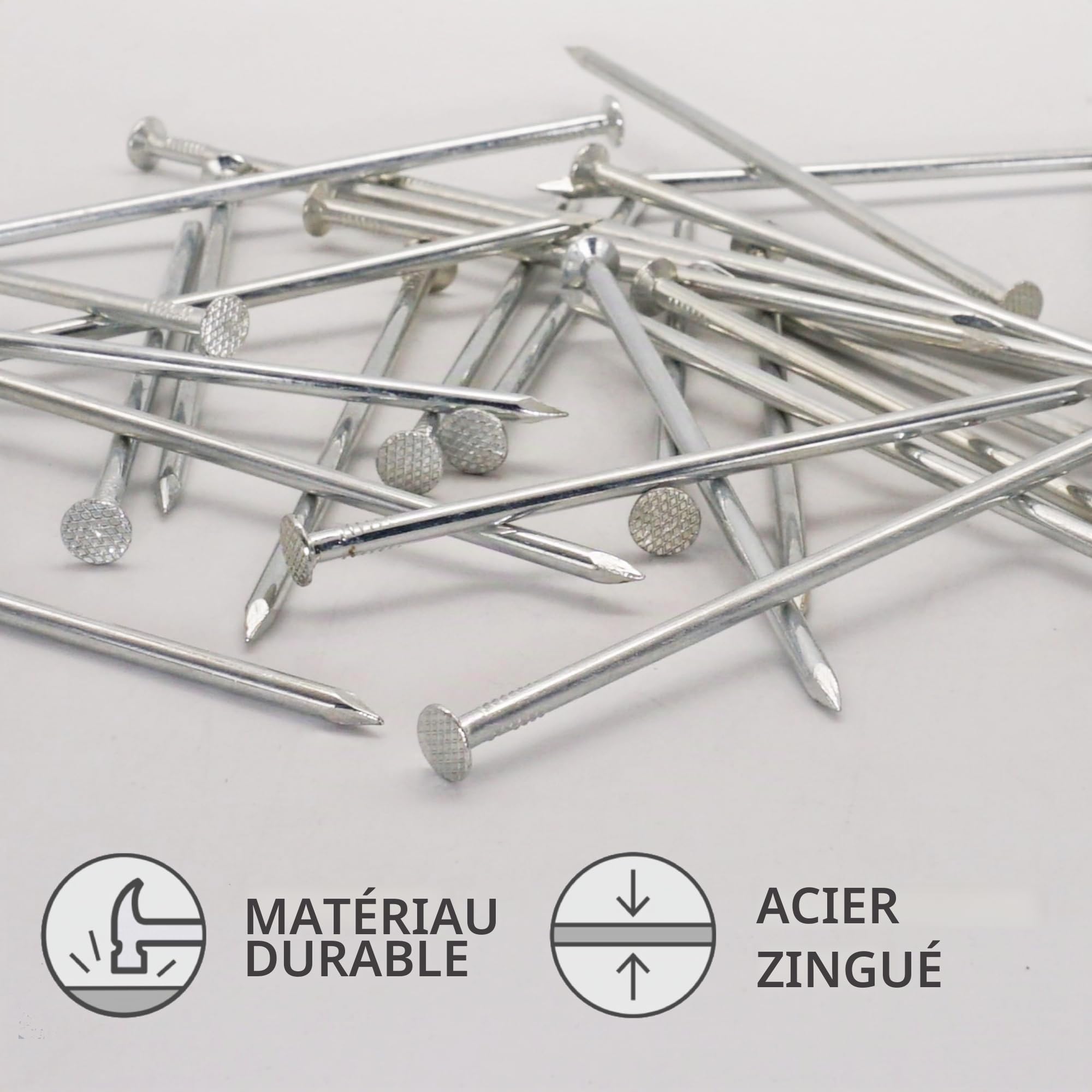 SKIR'CO (140 pcs) Clous de construction en acier zingué 4,0 x 120 mm, clous à fil courant, tête plate et ronde, clous en acier pour menuiserie