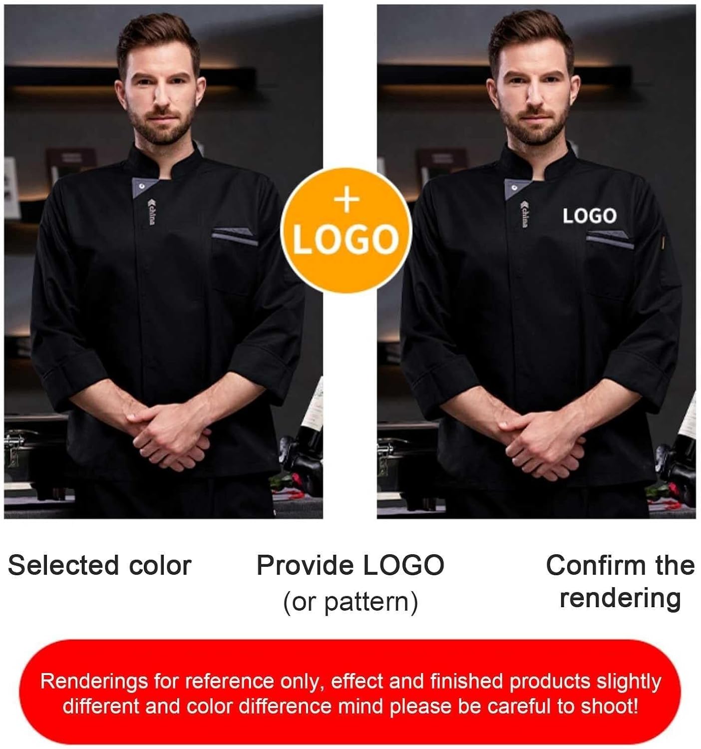 メンズ レディース シェフジャケット、日本料理シェフ作業服、キッチン、料理用の寿司ジャケット(Red Longsleeve,Larg