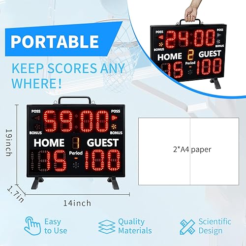 Miniatura 8 de LUCKY TIME Electronic Basketball Scoreboard with Buzzer, Digital Scoreboard with Remote,Portable Score Keeper Battery Powered High-Bright Score