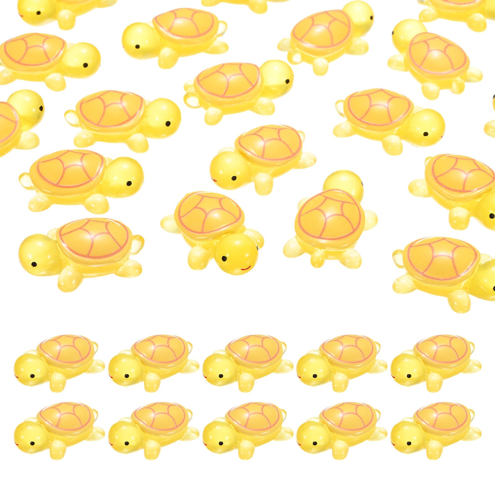 M METERXITY 30-Pack Luminous Small Resin Turtles, 3.39" Glow in the Dark Tiny Sea Turtle for Fairy Garden/Micro Landscaping/Dollhouse, Cute Miniature Ocean Animal Figurine to Hide [Yellow]