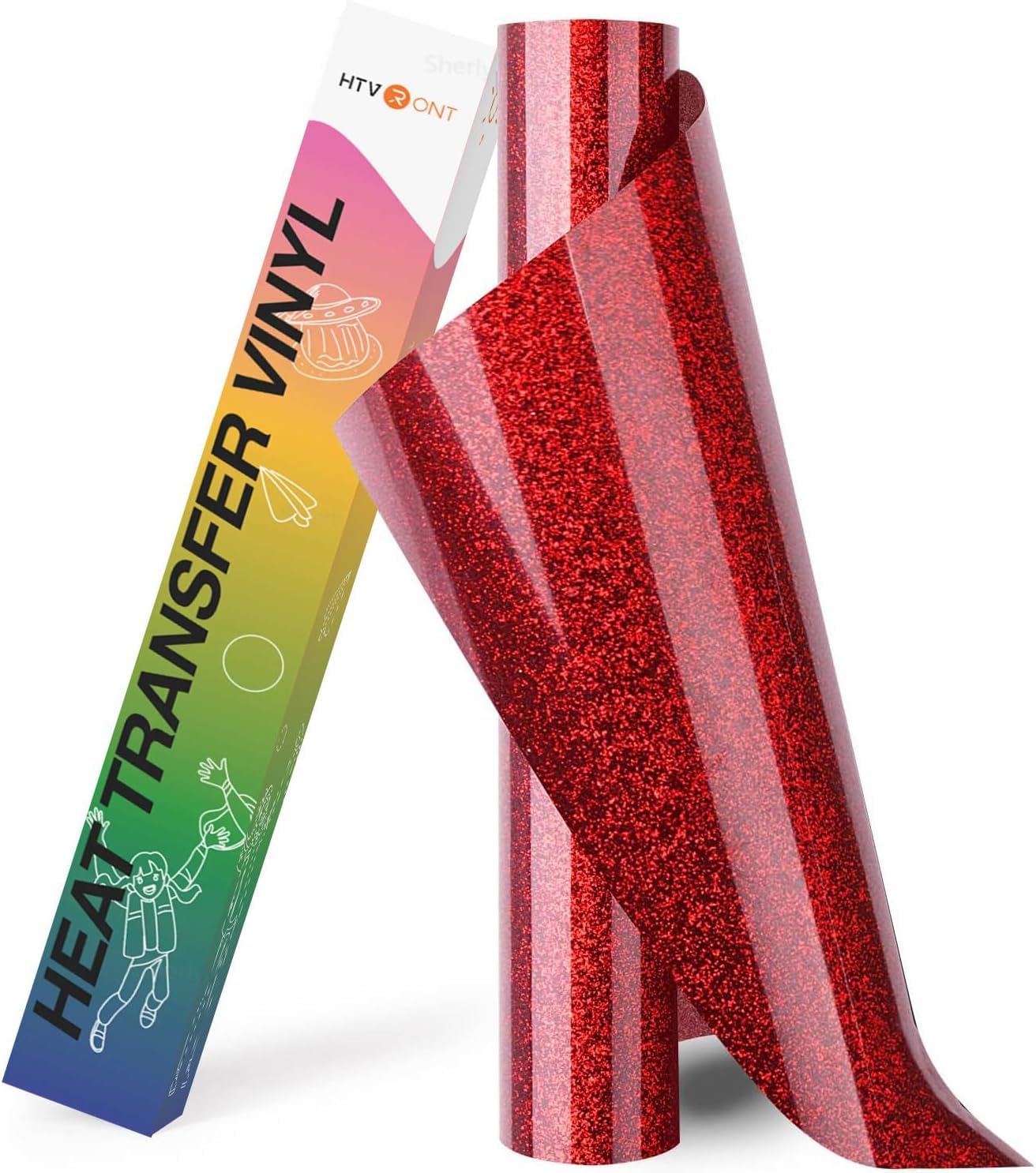 HTVRONT Red Glitter HTV Vinyl Roll - 10" x 8ft (25.4 x 244CM) Red Glitter Iron on Vinyl for All Cutting Machine, Heat Transfer Vinyl for T Shirts - Easy to Cut & Weed & Transfer — image 1