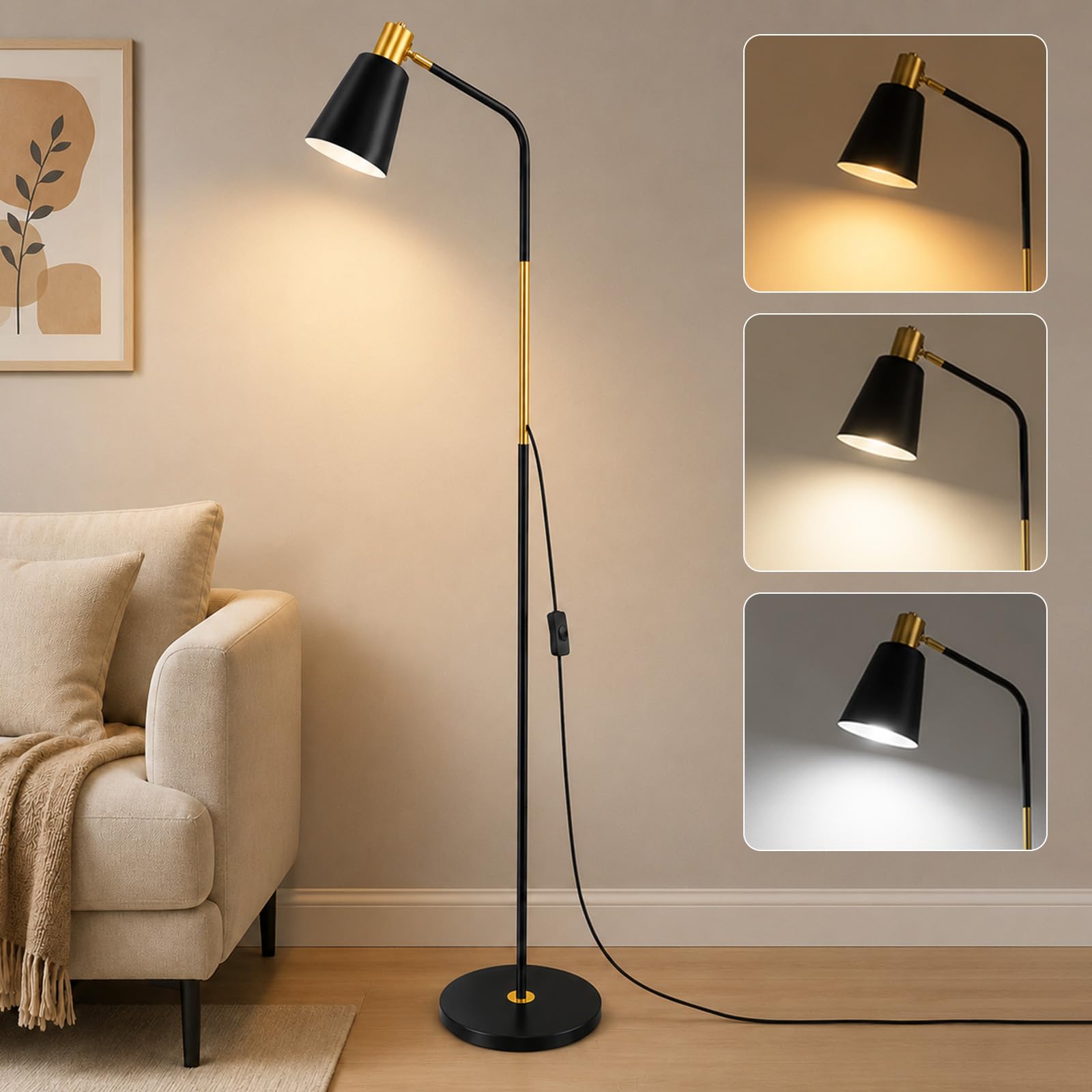 Lampada da Terra ad Arco E27 Regolabile Testa Orientabile, Nero | 153 cm, black metal, 180° swivel head, living room office room