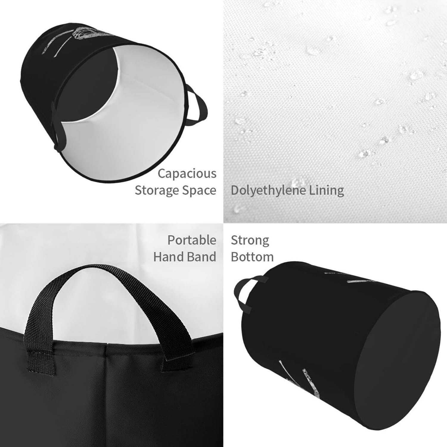 Crossed Goalie Sticks hockey Large Laundry Basket for Bathroom, Bedroom, Dorm, Waterproof, Collapsible Round Clothes Basket Freestanding Laundry Hamper