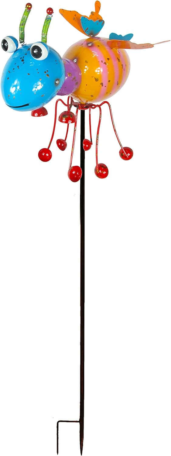 Continental Art Center Inc. CAC18126 HAND PAINTED and ENAMELED ANT with SPINNING LEGS Kinetic Garden Stake Lawn and Yard Art Decor, Colorful