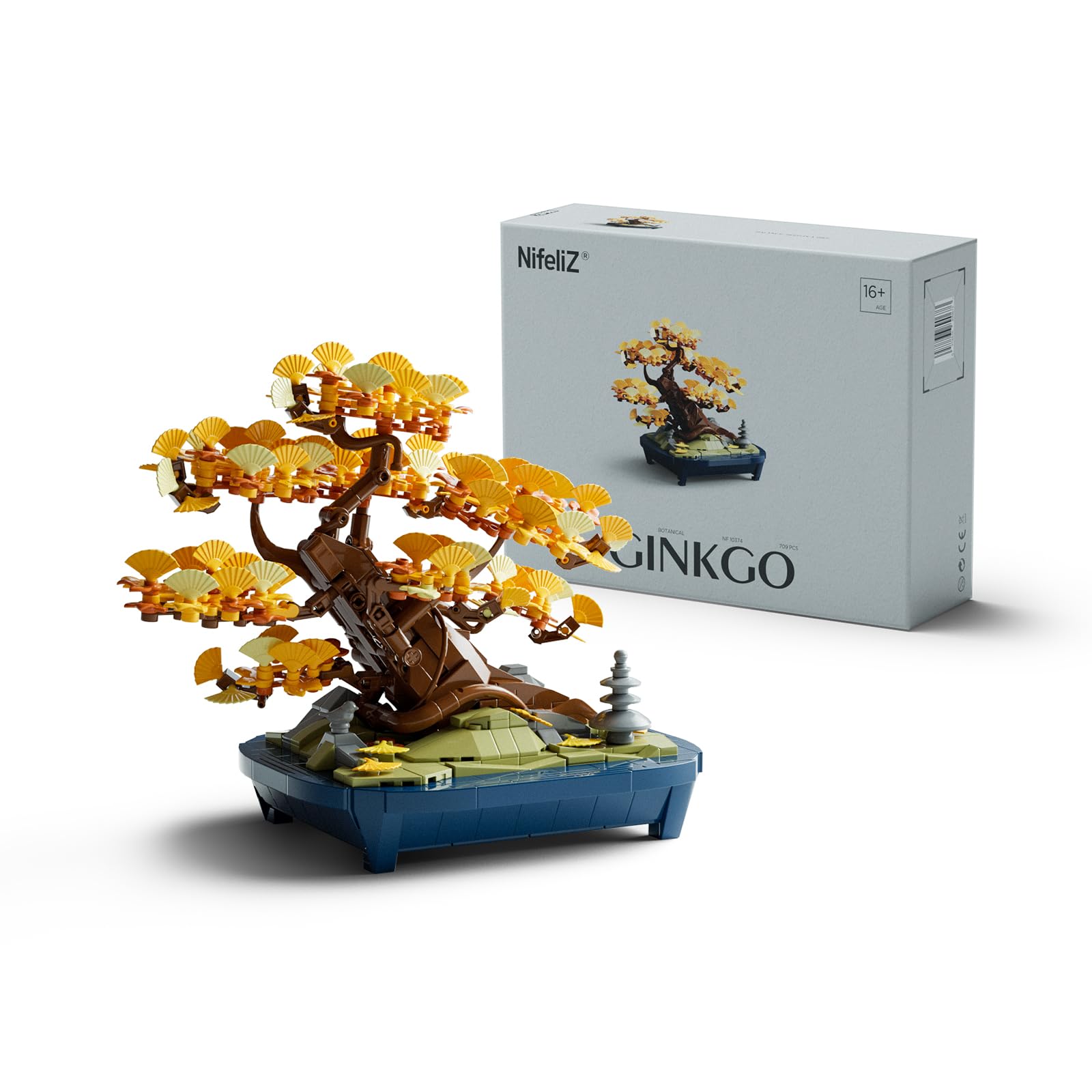 Nifeliz Ginkgo Bonsai Tree Building Set for Adults, Botanical Display Model, Artificial Plant for Home and Office Decor, Creative Gift for Plant and Tree Lovers (709 PCS, NF10374)
