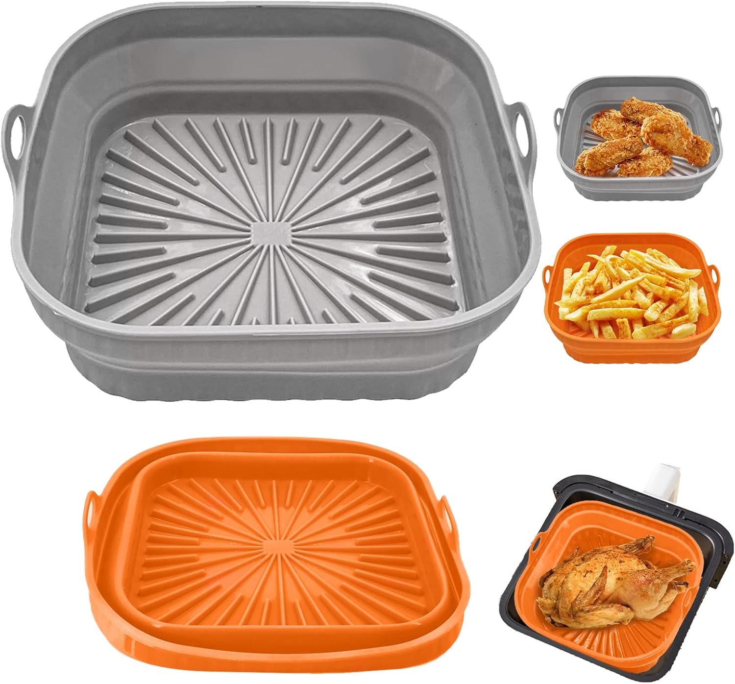 Air Fryer Silicone Liner 2 Pack, 8 Inch Foldable Silicone Pot Reusable