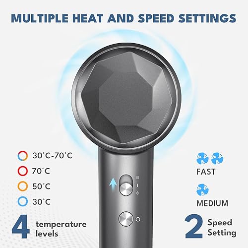 Miniatura 4 de VTT Secador de pelo, secadora de alta velocidad de 150000 RPM para secado rápido, bajo ruido, diseño ligero para uso doméstico y de viaje, perfecto