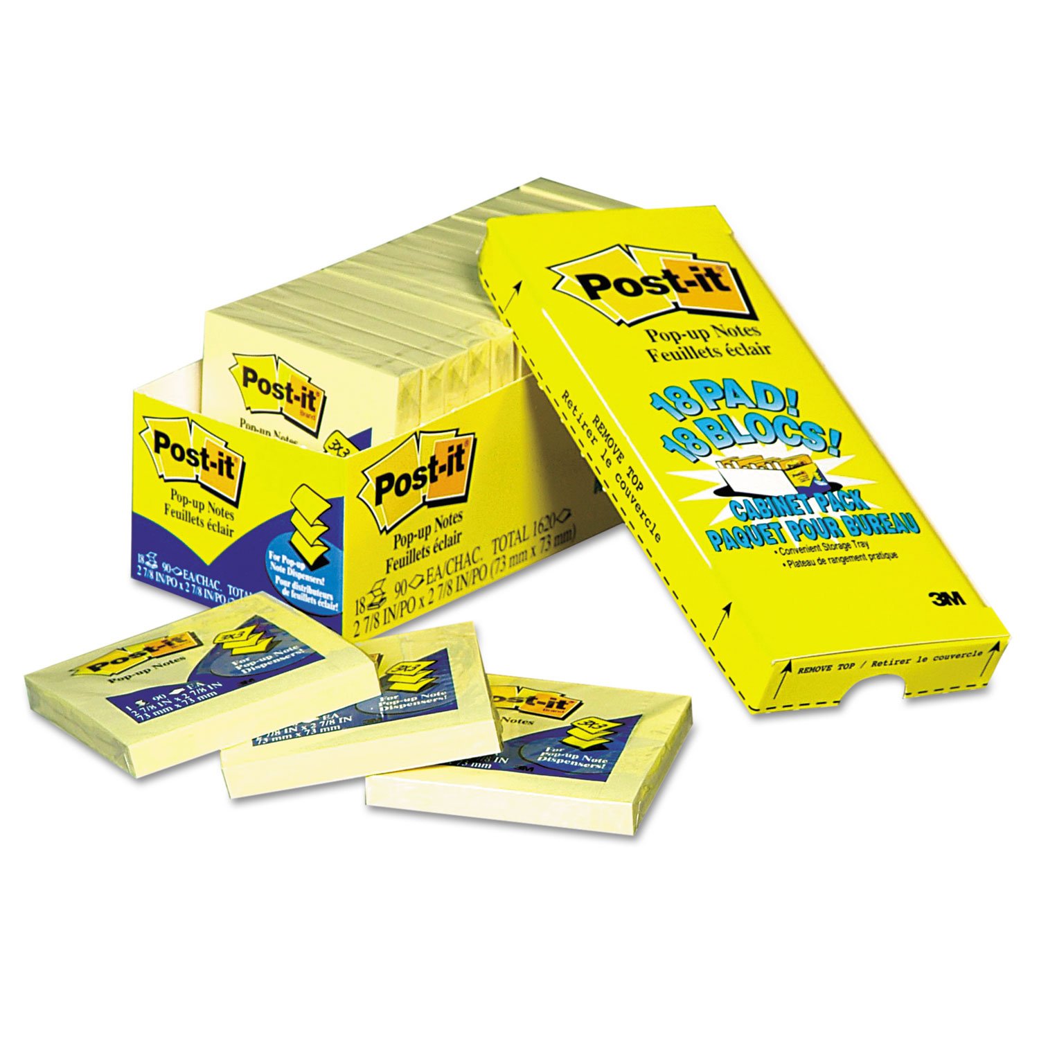 Post-it Pop-Up-Notizen, 7,6 x 7,6 cm, 18 Blöcke, Amerikas #1 Lieblings-Haftnotizen, Kanariengelb, saubere Entfernung, recycelbar (R330-18CP)