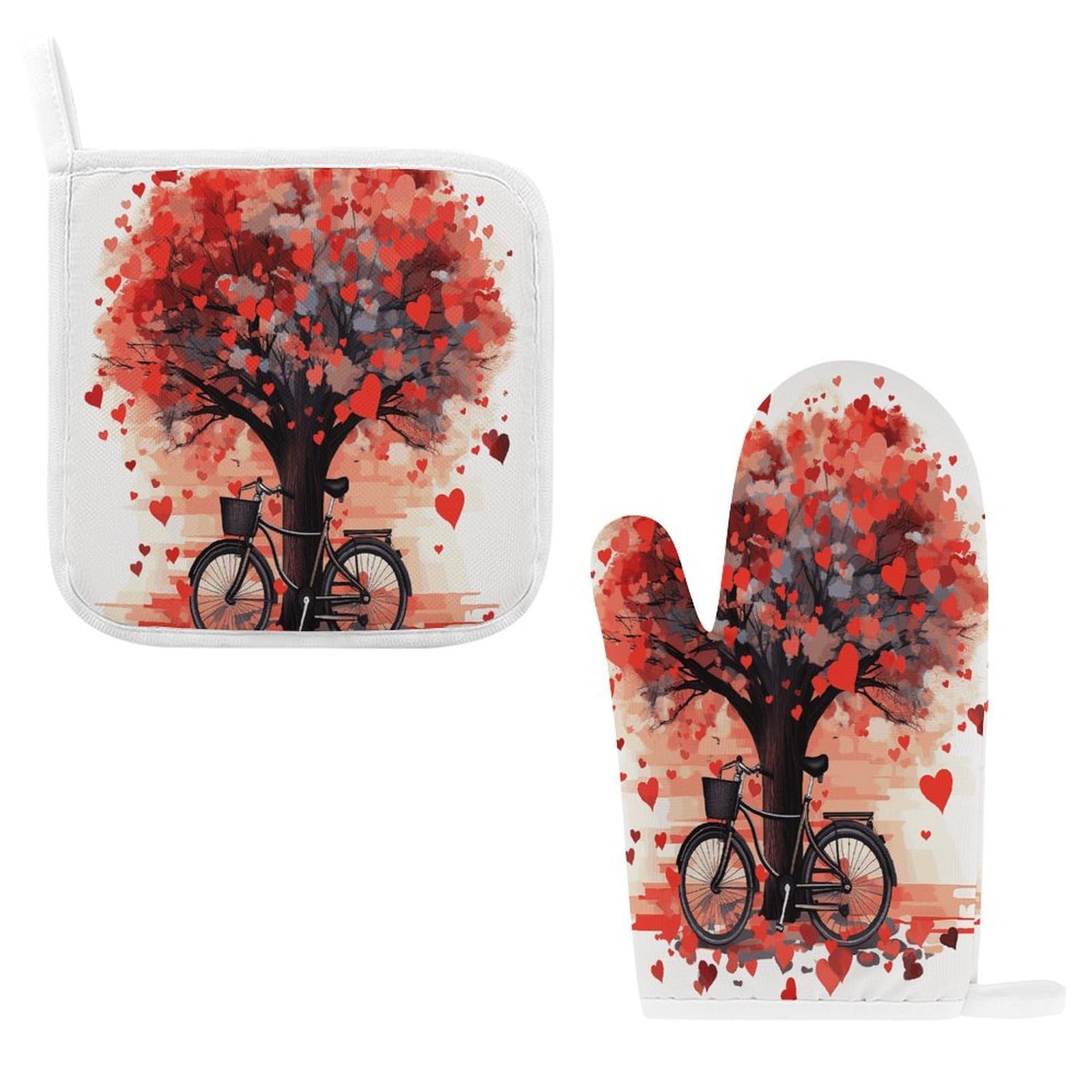 Btcowzrv Style Heart Tree Bicycle Oven Mitts And Pot Holders 2Pcs Set